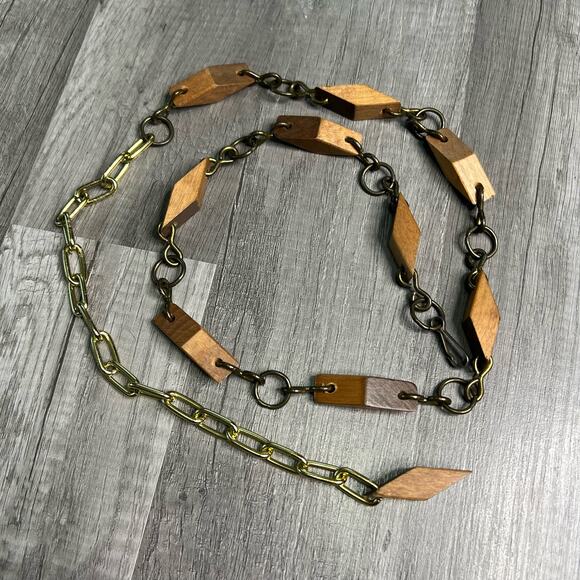 Vintage Wood Beads Chain Belt Boho 31”-41” - Picture 2 of 5